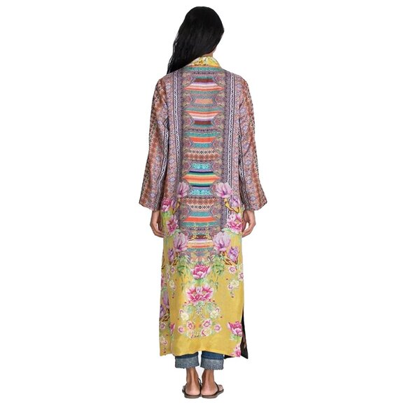 Johnny Was Heron Long Reversible Kimono Silk Bird Embroidery Black Yellow NEW - Picture 9 of 9